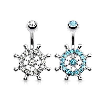Šperky eshop piercing do pupíku z chirurgické oceli lodní kormidlo zdobené zirkony PC04.30 aqua modrá Q