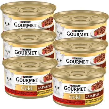 Gourmet Gold s hovädzím a kuracím mäsom v paradajkovej omáčke 6 x 85 g