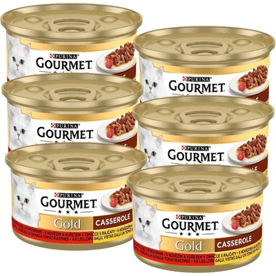 Gourmet Gold s hovädzím a kuracím mäsom v paradajkovej omáčke 6 x 85 g