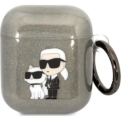 Karl Lagerfeld черен брокатен калъф за AirPods 1/2 Karl&Choupette (KLA2HNKCTGK)