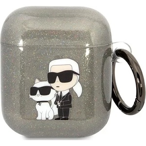 Karl Lagerfeld черен брокатен калъф за AirPods 1/2 Karl&Choupette (KLA2HNKCTGK)