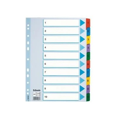 Zosilnené registre "Mylar", mix farieb, kartón, A4, 1-10, ESSELTE