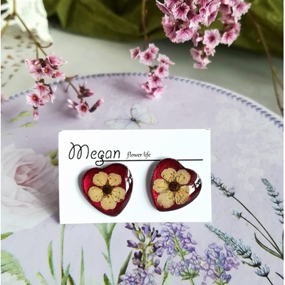 Meganflo Обеци сърца с бяла върбинка на червен фон