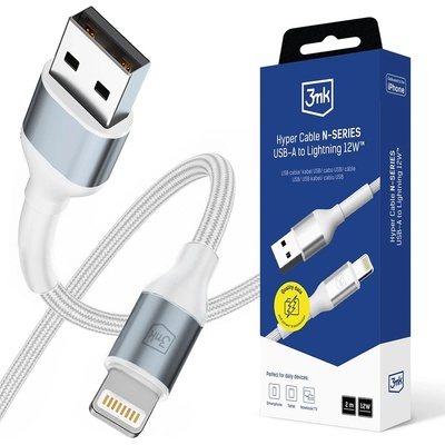 3mk Protection Кабел за данни / зареждане - 3mk Hyper N-Series - USB към Lightning, 12W, 5V/2.4A, 2m - Бял