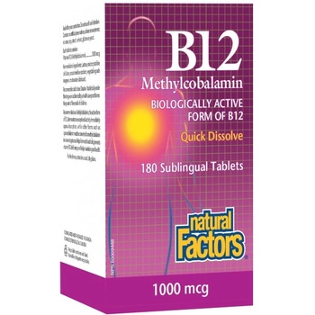 Image 1 of Natural Factors B12 Methylcobalamin 1000 mcg [180 Подезични таблетки ]