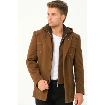 Dewberry K7532 MEN'S COAT-PLAIN CAMEL hnedá