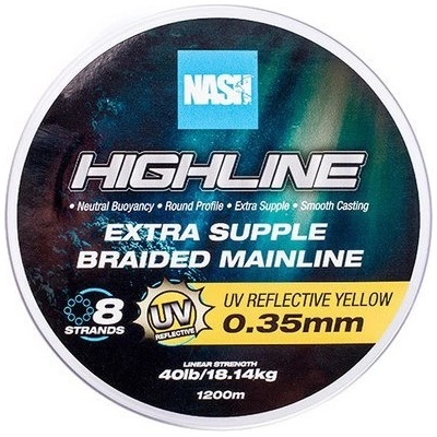 Pletená Šnúra Nash Highline Extra Supple Braid UV Yellow 1200 m 0,35 mm 18,14 kg