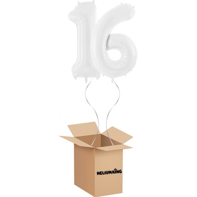 HeliumKing Balónový box Narodeninové číslo 16 biely 86 cm