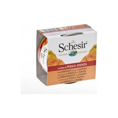 Schesir Chicken Fillet And Papaya -Консервирана храна за израснали кучета с пилешки филенца и папая, 150 гр