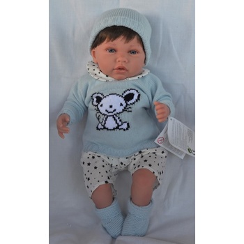 Marina & Pau Reborn miminko Luka ve svetru s myškou Newborn 45 cm
