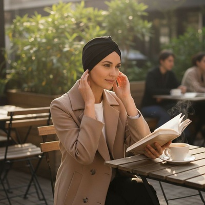 Ebbie bavlněný turban-style ČERNÝ