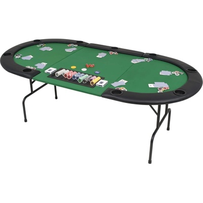 vidaXL Сгъваема покер маса за 9 играчи, овална, зелена (80210)
