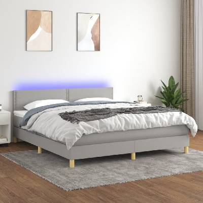 Petrashop 3133653 boxspring postel s matrací a LED světle šedá textil