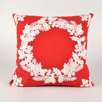 Takoy s vyšívaným vzorom 45 x 45 biely venček z imela na červenej-HT-00212 45 x 45 cm