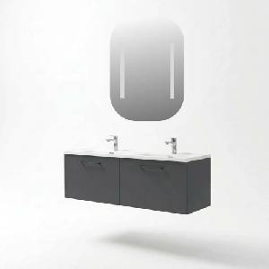 ASIR GROUP Комплект окачен долен шкаф 120 см с двойна мивка и LED огледало Asir Lumia 4 опушено сив (263LVS1187)
