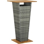 vidaXL Бар маса, сива, 60x60x110 см, полиратан и акациево дърво масив (313464)