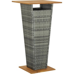 vidaXL Бар маса, сива, 60x60x110 см, полиратан и акациево дърво масив (313464)