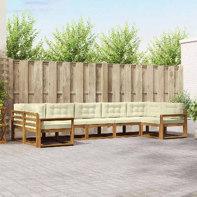vidaXL Комплект дивани за открито 7 pcs Натурален и Крема (3368108)