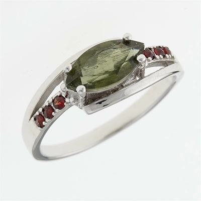 My Moldavite Stříbrný prsten s vltavínem a granáty 624G