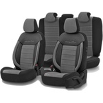  Комплект Луксозна Тапицерия OTOM текстил с еко кожа COMFORT LINE Design - Сиво-Черна със сив шев, за Предни и Задни Седа
