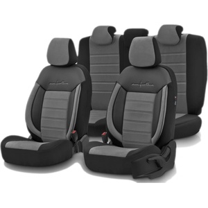 Комплект Луксозна Тапицерия OTOM текстил с еко кожа COMFORT LINE Design - Сиво-Черна със сив шев, за Предни и Задни Седа