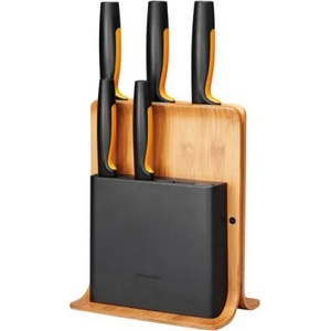 Fiskars Комплект 5 броя ножове FunctionalForm с бамбукова поставка FS1057552