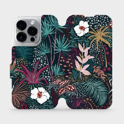 Flipové pouzdro Mobiwear - Apple iPhone 14 Pro - VP13S Temná flóra (Knížkové flip pouzdro, obal, kryt na mobil Apple iPhone 14 Pro - VP13S Temná flóra, materiál Umělá kůže + TPU - ochrana 360°, stoján