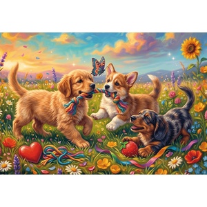 Trefl - Puzzle Flamingo: Playful Puppies - 400 piese