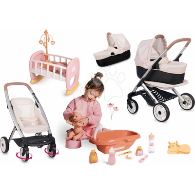 Smoby Set trojkombinácia s postieľkou Puschair Sandy Maxi Cosi&Quinny a vanička s nočníkom a fľaškou