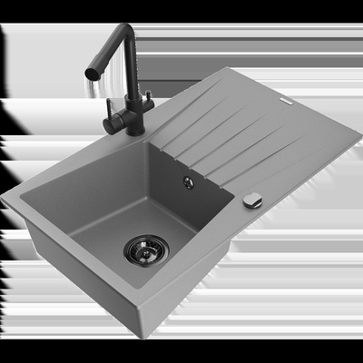 Cesar гранитна мивка с 1 отделение с отцедник и кухненски смесител Duero, сив - 6514-71-671600-70-B (6514-71-671600-70-B)