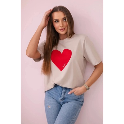 Cotton blouse with beige heart print krémová