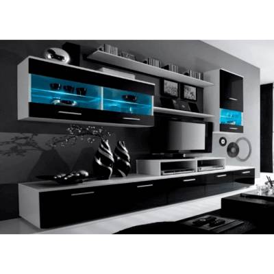 Холна секция Leo 250 cm c Led осветление бяло и супер черен гланц HG