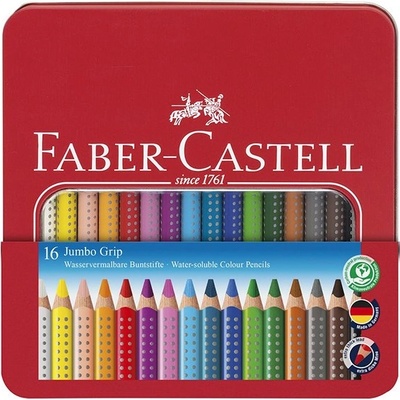 Faber-Castell Цветни моливи FABER-CASTELL Jumbo Grip триъгълна метална кутия 16 броя 110916 (110916)