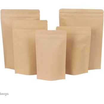 Image 1 of Стоящ хартиен плик с цип 25х34+(2х6, 5), Кафяв alu