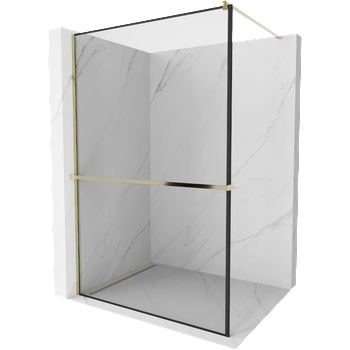 Mexen Kioto+ стенен панел за душ с рафт Walk-in 70 x 200 cm, черна рамка, златен - 800-070-121-50-70 (800-070-121-50-70)