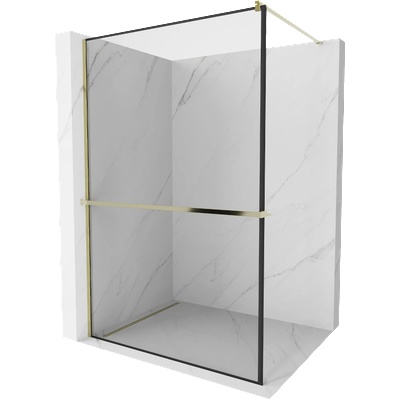 Mexen Kioto+ стенен панел за душ с рафт Walk-in 70 x 200 cm, черна рамка, златен - 800-070-121-50-70 (800-070-121-50-70)