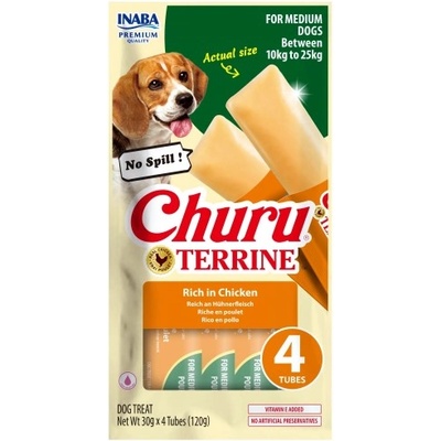Inaba Foods Dog Churu Terrine - Лакомство за кучета, фин крем с Пиле, 4 броя х 30 грама, Япония EUD531