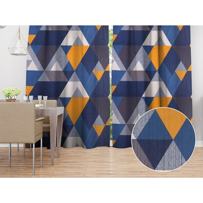 Biante Bavlnený záves Sandra SA-390 Modro-béžovo-oranžové trojuholníky 150x150 cm