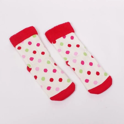 Детски памучни термо чорапи в бежово и червено с точки