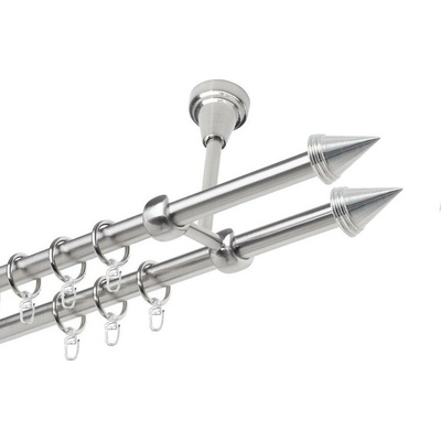 OK-GarnýžeCZ Garnýž kovová dvouřadá 19mm Hrot double nerez 320 cm do stropu / kroužky s háčkem