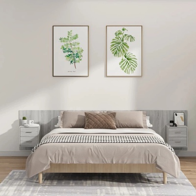 vidaXL Горна табла за легло с шкафчета, сив сонома, инженерно дърво (3115762)