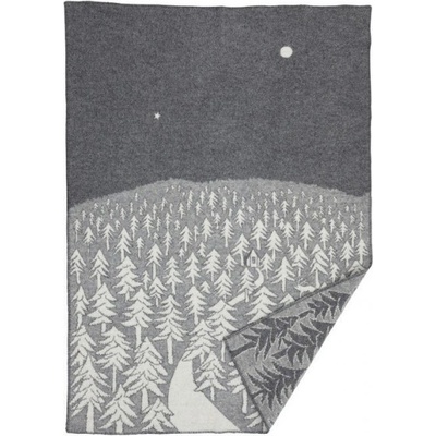 Klippan Švédsko Vlněná House in the forest grey šedá deka 130x180