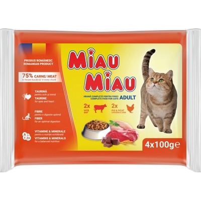 Miau Miau Cat Mix hovädzie a kuracie 4 x 100 g