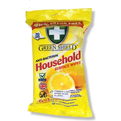 Green Shield мокри кърпи за универсално почистване на дома, Антибактериални, Лимон, 70 броя