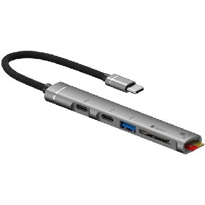 5в1 адаптер USB-C / 2x USB-C / USB-A / плейър SD и TF за iPhone / iPad / MacBook - сребърен (79536)