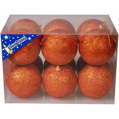 EverGreen Vánoční glitter koule 8 cm měděné 12 ks