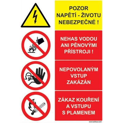 Walteco Pozor napětí, nehas vodou 210x297mm, formát A4, samolepka , 20023