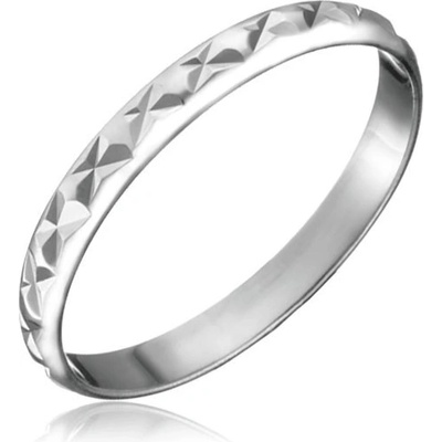 Šperky eshop Stříbrný prsten 925 lesklý povrch zářezy ve tvaru X H10.14