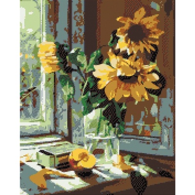 Maluješ Diamantové malování SLUNEČNICE VE VÁZE 60 x 80 cm vypnuté plátno na rám