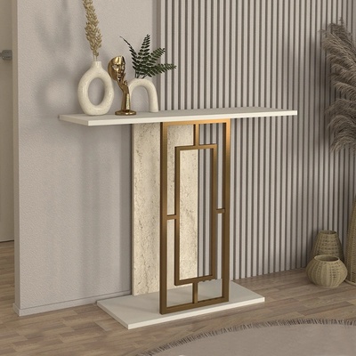 TopMebel Конзола Alderas TopMebel от меламин в цвят пясъчник - травертин - злато 90x29.6x76.8cm